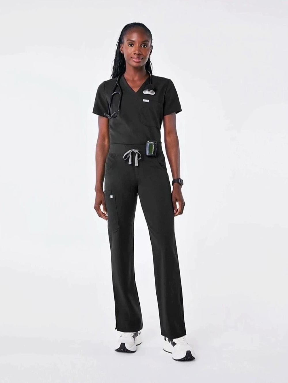FIGS Women’s Black Kade Straight Leg Pant & Short Sleeve Scrub Top Set SZ Small
